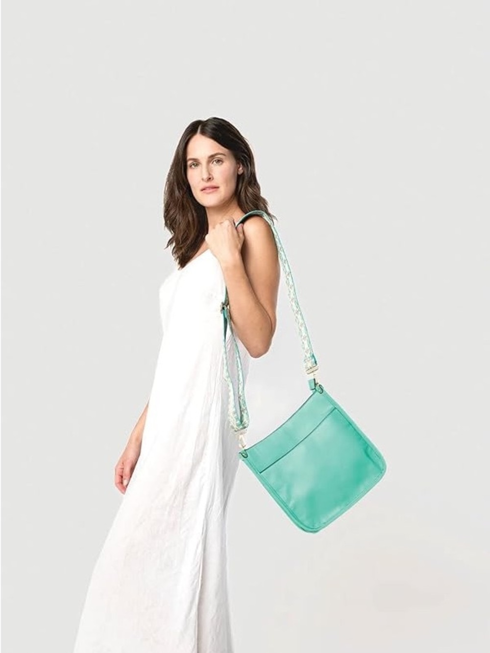 Sleek Turquoise Crossbody Bag with Braided Strap